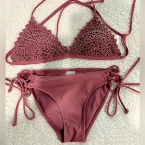 Xhilaration Rose Pink Crochet Bikini Medium